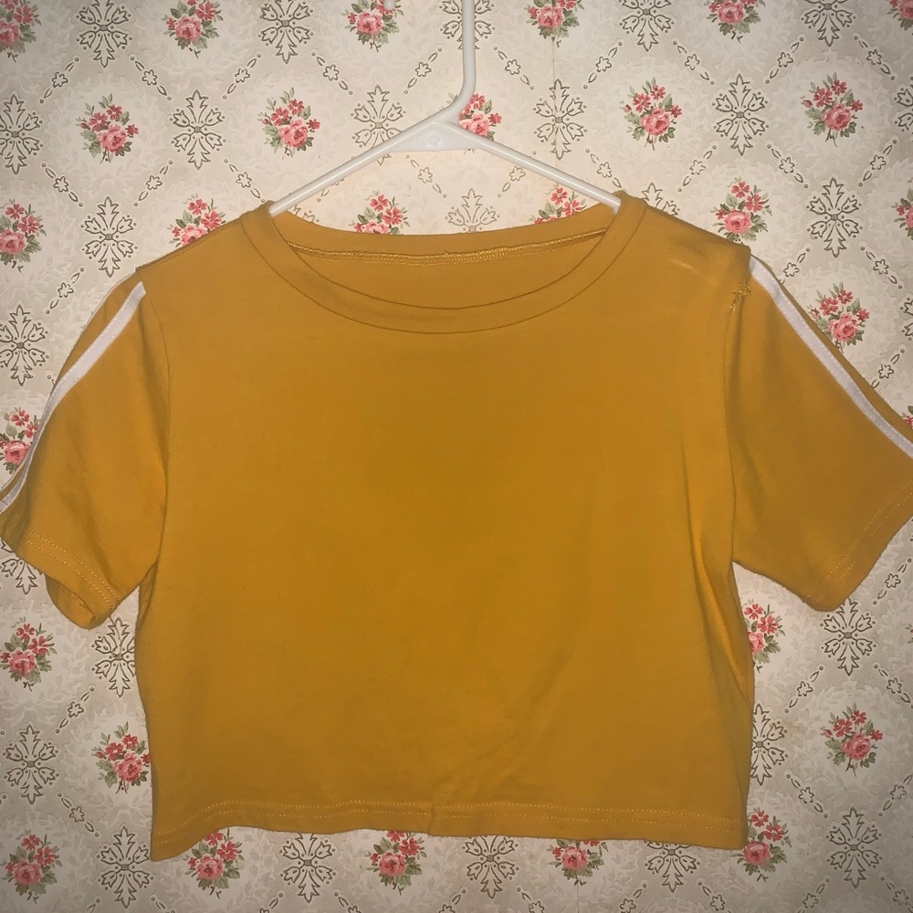 Yellow crop top w/ white stripes